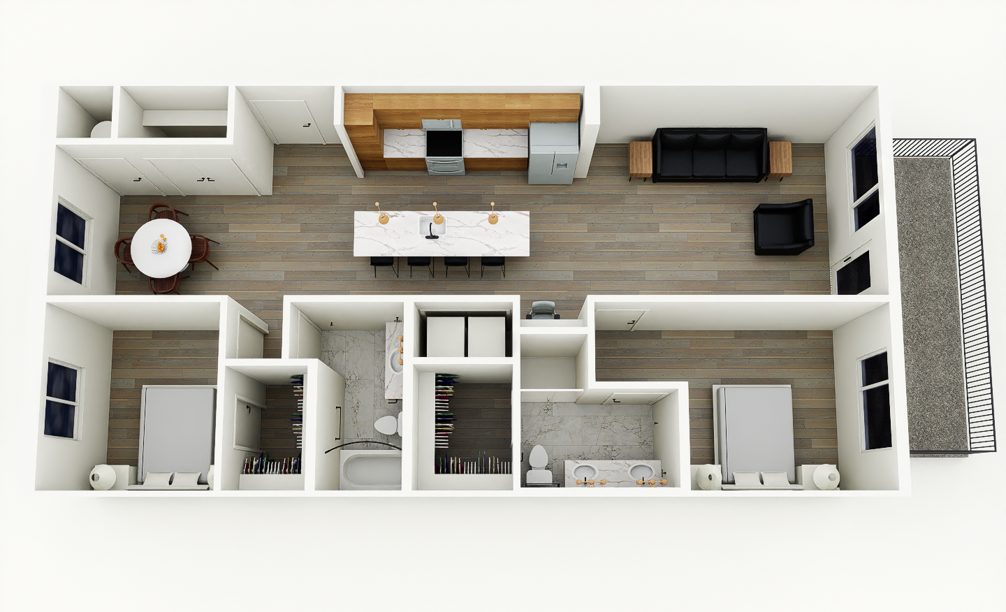 2 bedroom/ 2 bath floorplan layout for urban edge